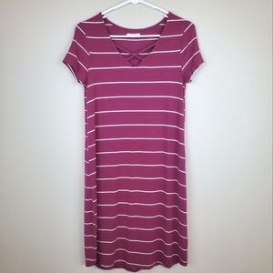 Maurices Size XS Maroon White Striped T-Shirt Dress